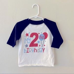 2nd Birthday Shirt; Gender Neutral; Black and White Baseball Tee; Size 2